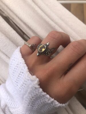 Anel Oxidado de Pedra Citrino Amarelo