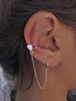 Argola com Corrente e Piercing Fake de Coração
