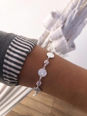 Pulseira com Medalhas de São Bento e Zircônia
