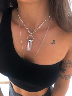 Pingente de Cristal com Meia Lua e Ônix
