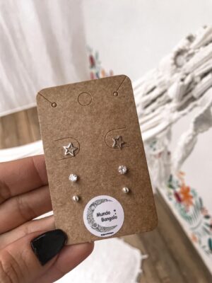 Kit de Brinco Estrela Vazada Ponto de Luz e Bolinha