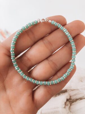 Pulseira Intercalada Turquesa e Prata