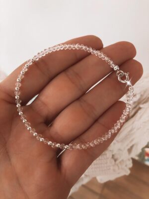 Pulseira de Cristais e Bolinha em Prata