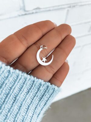 Pingente Moon Com Estrelinha Prata Branca