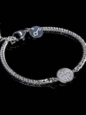 Pulseira Grumet Amuleto São Bento De Aço Prata