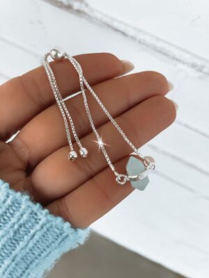 Pulseira Gravatinha Água Marinha Lapidada Duas Pontas