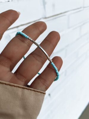 Pulseira Miçangas Importadas Azul Com Prata