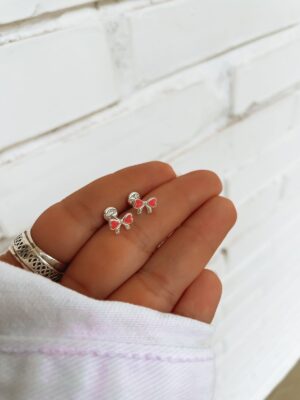 Brinco Laço Rosa Tarraxa Baby