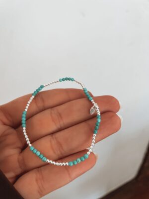 Pulseira Miçangas Importadas Turquesa Com Bolinhas Prata