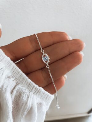 Pulseira Olho Grego Cravejado Com Zircônia Azul
