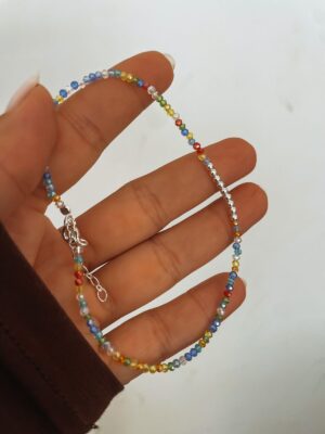Tornozeleira Miçangas Importadas Coloridas Com Prata