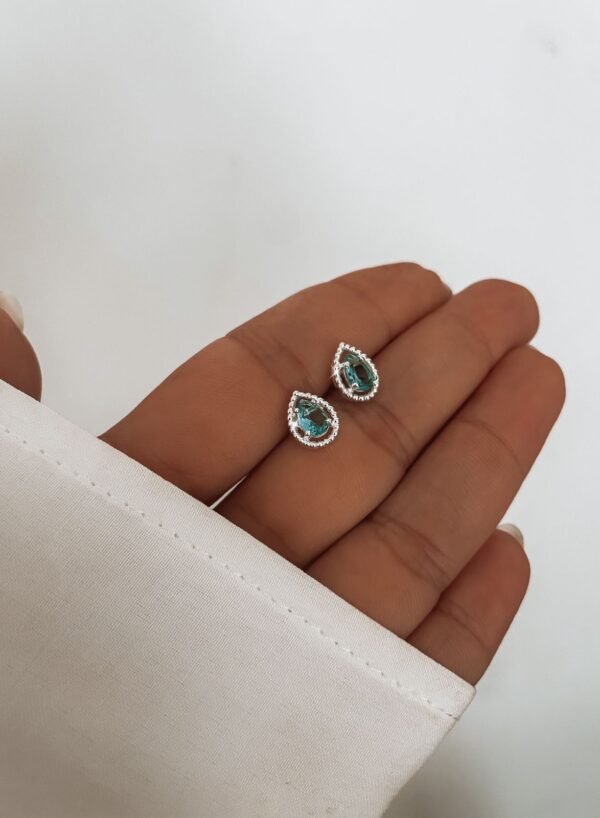 Brinco Gota Bolinhas Com Zircônia Verde - Imagem 1