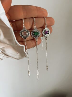 Pulseira Oval Detalhes Oxidados Com Pedra Natural