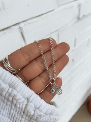 Pulseira Grumet Com Mão De Fátima E Olho Grego
