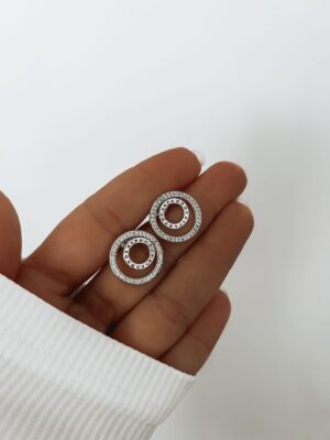 Brinco Inspiração Pandora 2 Círculos Cravejados