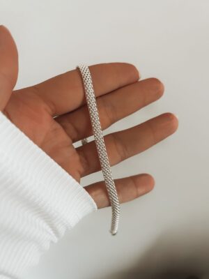 Pulseira Bali Malha Prata Branca Espessura 0.5