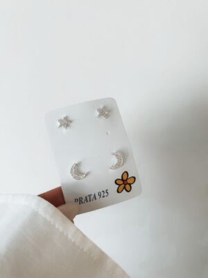 Kit De Brincos Lua E Estrela Cravejados