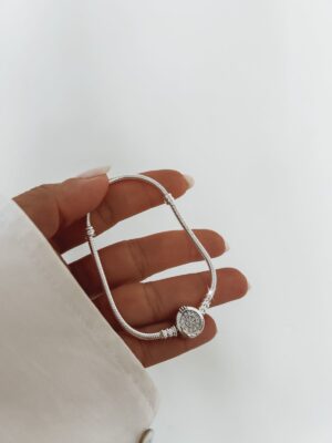Pulseira Inspiração Pandora Fecho Cravejado Com Coroa