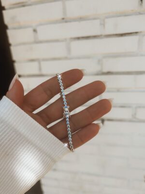 Pulseira Zircônias Azuis Redondas Fecho Gaveta