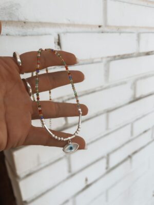 Choker Miçangas Coloridas Com Olho Grego