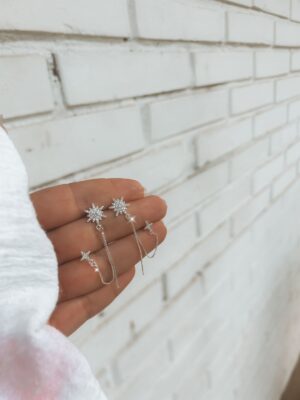 Brinco Fio Estrela  Cadente Cravejada
