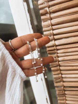 Brinco Fio Com Pérolas Penduradas