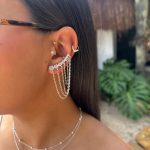 Brinco Ear Cuff 7 Zircônias Com Correntarias E Piercing Fake