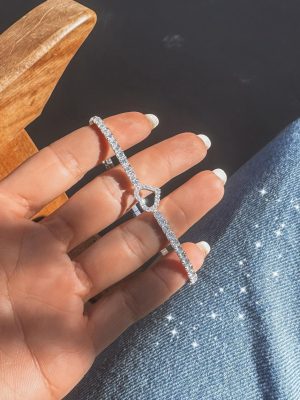 Bracelete Riviera Com Coração Cravejado De Prata Extensível