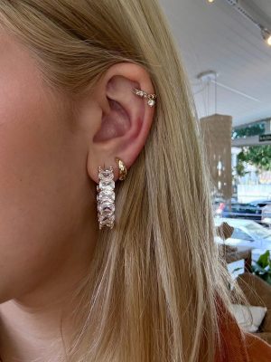 Argola Gold Cravejada Retangular Lux  De CLick