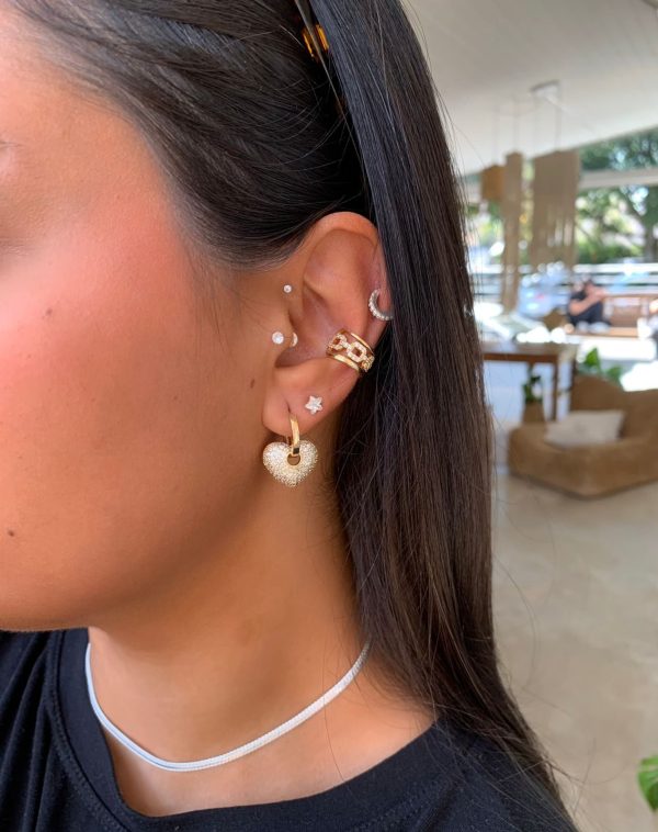Argola Gold De Click Coração Cravejado - Imagem 1