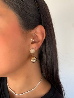 Brinco Ear Jacket Gold Esfera Cravejada Com Bola