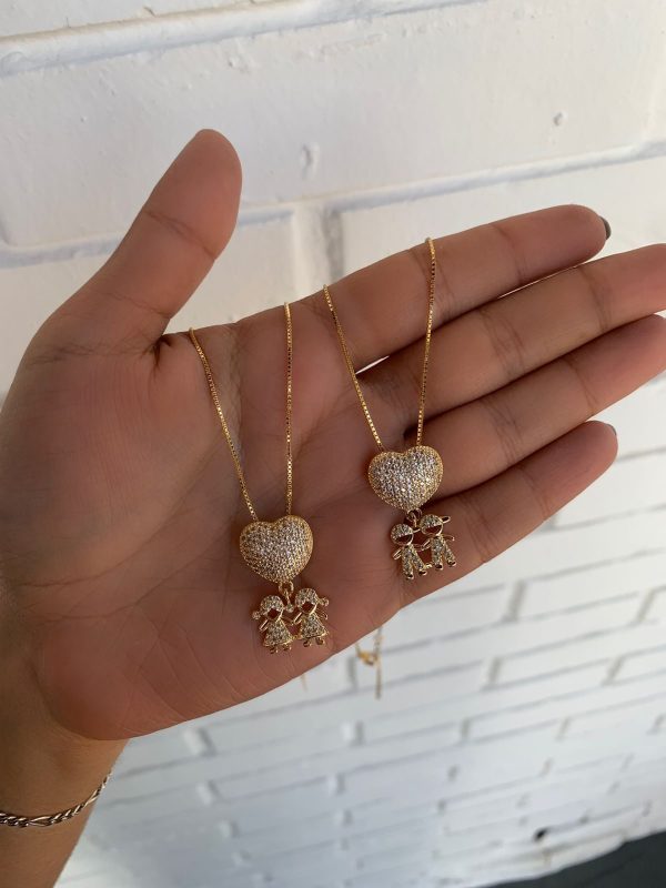 Gargantilha Gold Filhos Com Coração Cravejado - Imagem 1