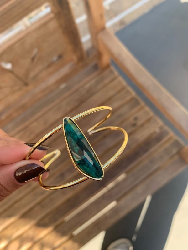 Bracelete Gold Vazado Com Malaquita - Imagem 1