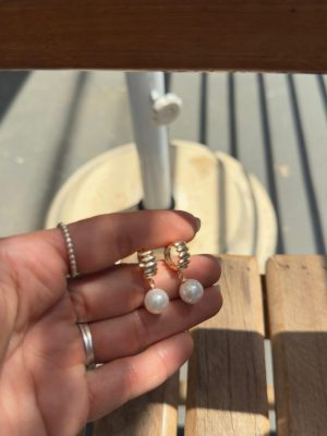 Argola Gold De Trava Bubble Com Pérola