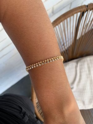 Pulseira Gold Dupla Riviera E Bolinhas