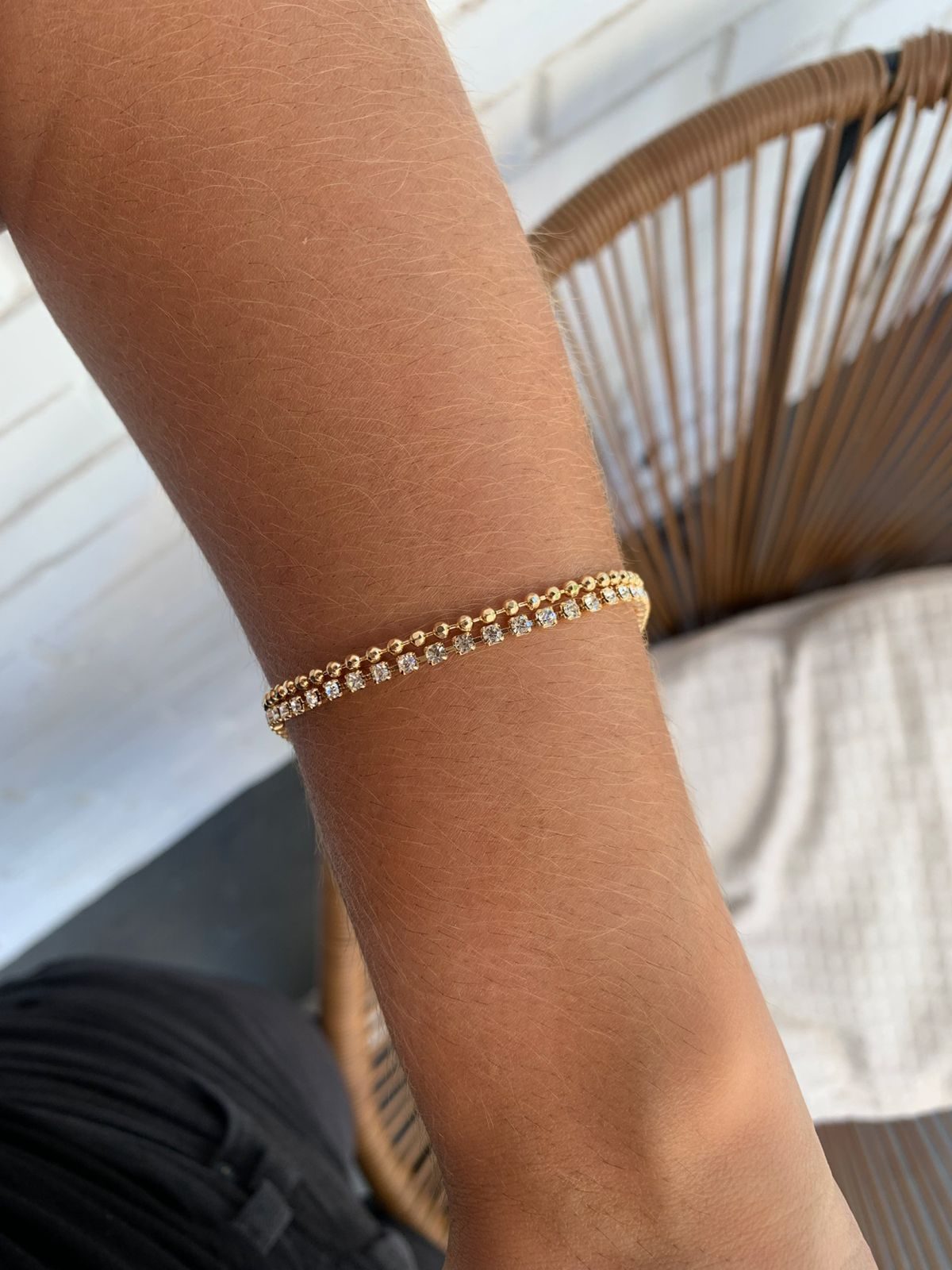 Pulseira Gold Dupla Riviera E Bolinhas Pulseira Gold Dupla Riviera E Bolinhas - Imagem 1